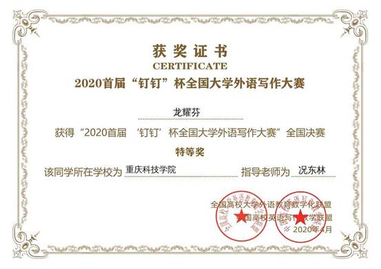 在2020年首届“钉钉”杯全国大学外
